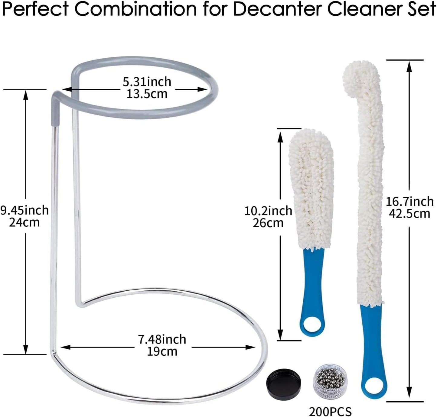 Wine Decanter Drying Stand for Large Wine Decanters with Rubber Coated Top to Prevent Scratches with Decanter Cleaner Includes Cleaning Brush &amp; Decanter Cleaning Beads