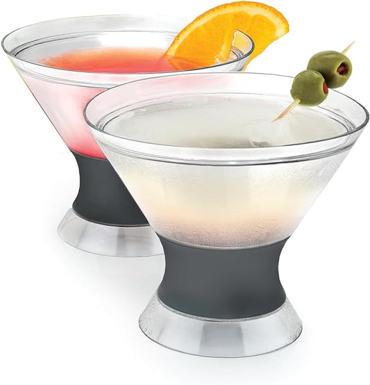 Host Freeze Insulated Martini Cooling Plastic Cups, Gel Chiller Double Wall Stemless Cocktail Glass, Set of 2