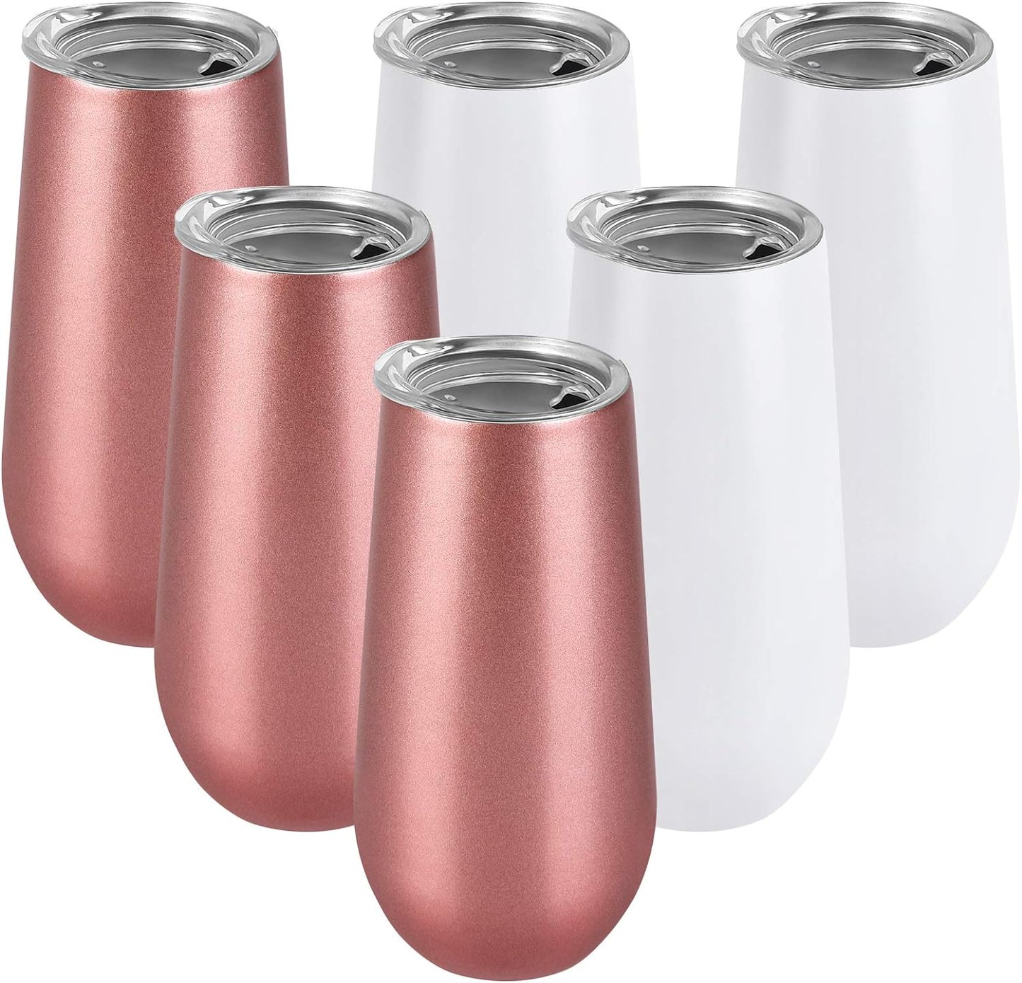 6 Pack Champagne Flutes Insulated Tumblers, Stemless, 6 Oz