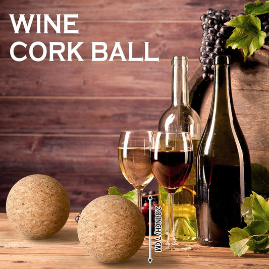 Shappy 2 Pieces Wine Cork Ball Wooden Cork Ball Stopper for Wine Glass Decanter - 2.8 inch/ 7 cm