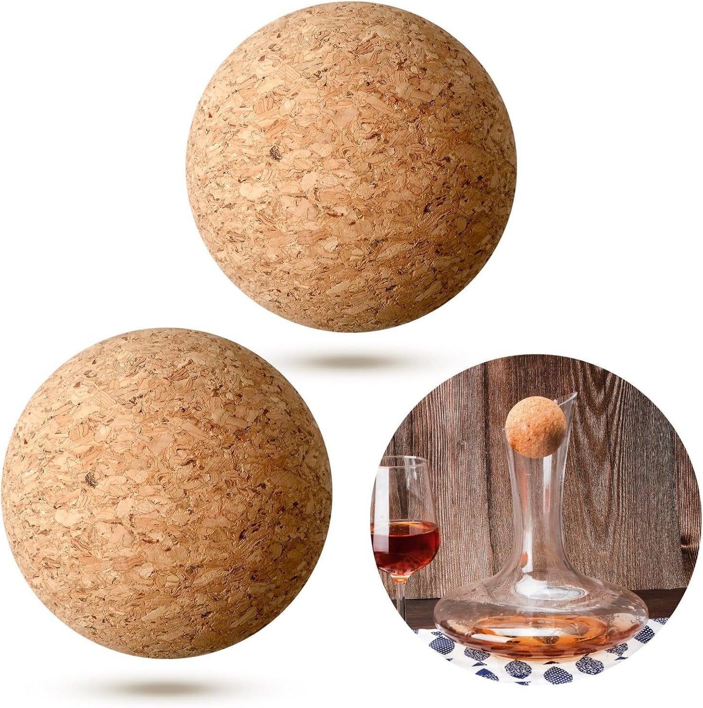 Shappy 2 Pieces Wine Cork Ball Wooden Cork Ball Stopper for Wine Glass Decanter - 2.8 inch/ 7 cm