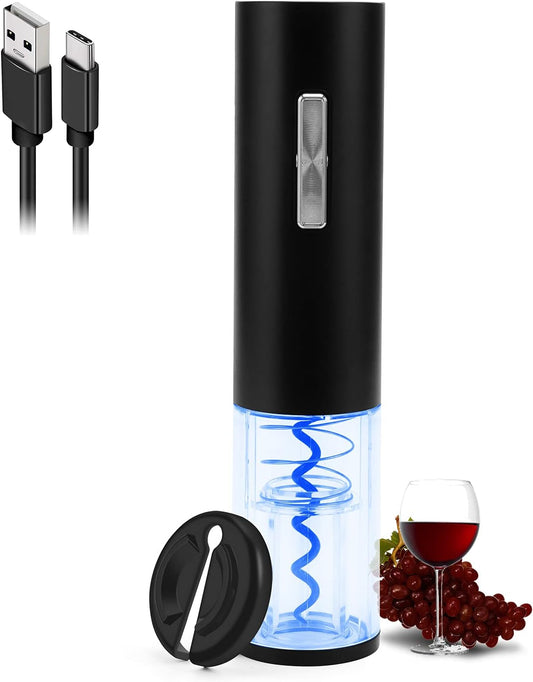 USB Wine Opener, Rechargeable with Corkscrew Bottle Opener, Foil Cutter, and LED Light